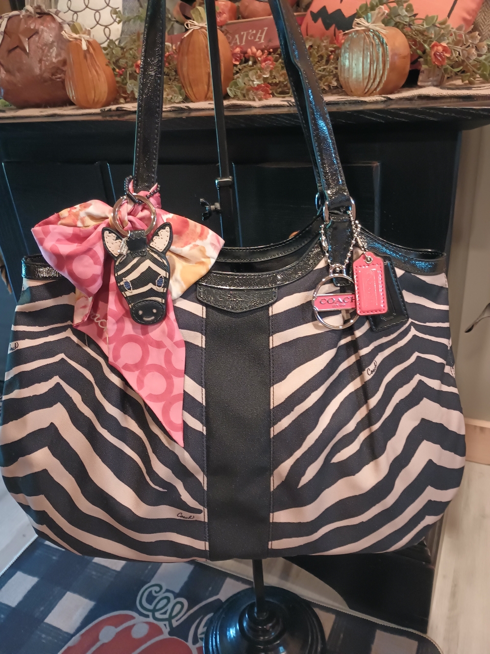 NWT Coach Devin Zebra Print Signature Stripe Shoulder Bag Tote F24022 Rare Y2K